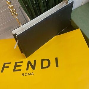 Fendi Black Leather Clutch with silver Accents